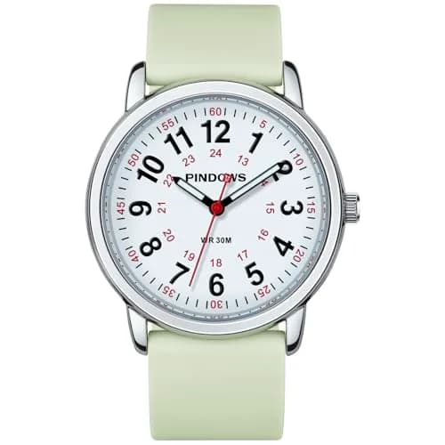 PINDOWS Women's Nurse Watch 34mm Green Silicone | Clear Dial & Luminous Face thumbnail 2