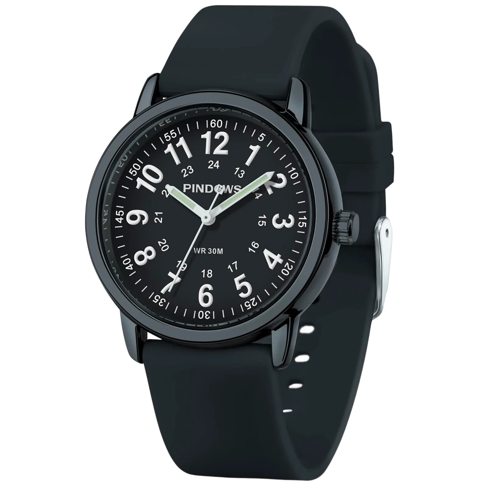 PINDOWS Women's Nurse Watch 34mm Green Silicone | Luminous Dial, 12/24 Hour Display - main product image