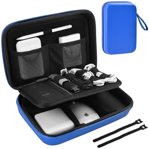 ProCase Hard Travel Electronic Organizer Case for MacBook Power Adapter Chargers Cables Power Bank Apple Magic Mouse Apple Pencil USB Flash Disk SD Card Large Blue thumbnail 1