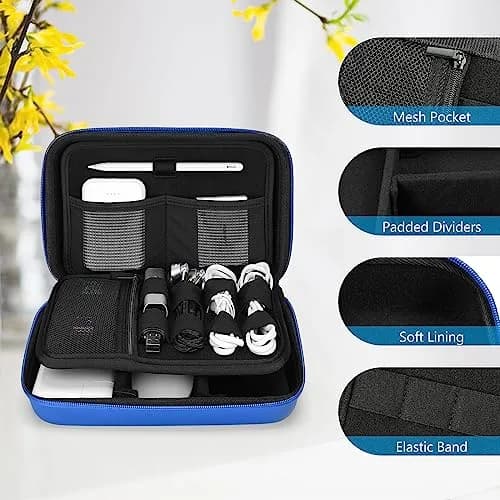 ProCase Hard Travel Electronic Organizer Case for MacBook Power Adapter Chargers Cables Power Bank Apple Magic Mouse Apple Pencil USB Flash Disk SD Card Large Blue thumbnail 5
