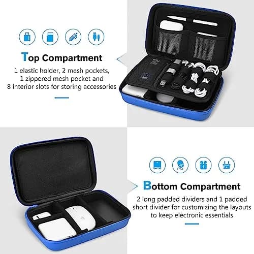 ProCase Hard Travel Electronic Organizer Case for MacBook Power Adapter Chargers Cables Power Bank Apple Magic Mouse Apple Pencil USB Flash Disk SD Card Large Blue thumbnail 3
