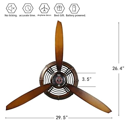AOROTOE Pilot Gifts for Men Metal Antique Airplane Propeller Wall Clock 29.5×26.4 Inches | Vintage Aviation Decor thumbnail 4