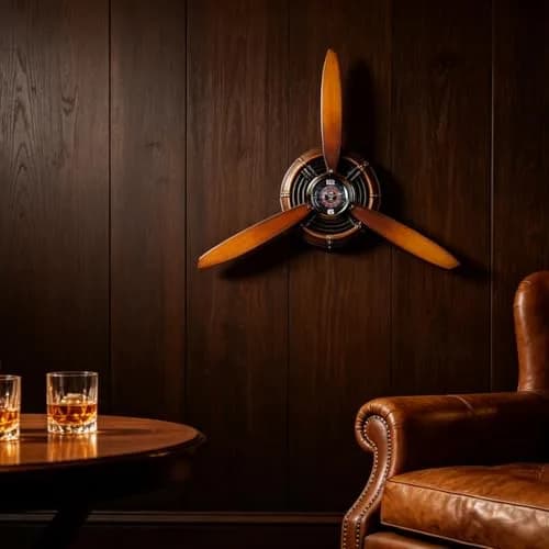 AOROTOE Pilot Gifts for Men Metal Antique Airplane Propeller Wall Clock 29.5×26.4 Inches | Vintage Aviation Decor thumbnail 2