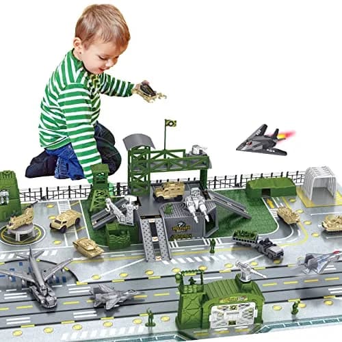 deAO Army Men Playset Military Base with Vehicles Toy & Map for Boys 3-5 | 38 Pieces thumbnail 1