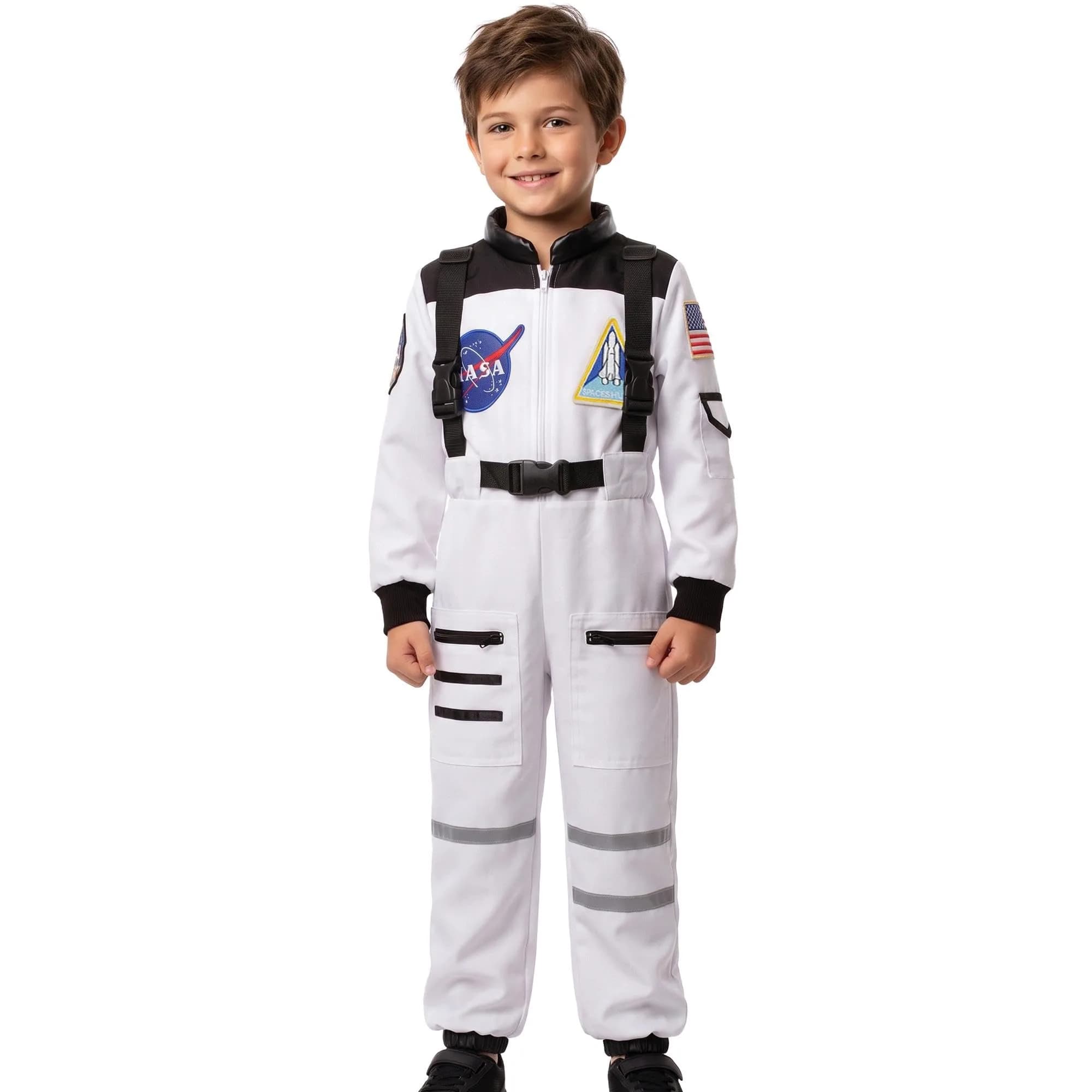 Dormstop Kids Astronaut Costume NASA Space Jumpsuit for Boys Girls Space Pretend Dress up White (5-7 Years)