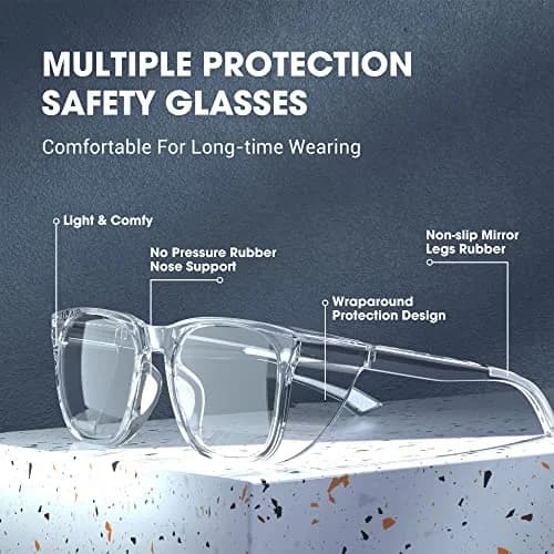 TOREGE Clear Safety Glasses Anti-Fog, Anti-Blue Light, Side Shields | ANSI Z87.1 Certified, Lightweight Protective Eyewear for Men & Women (Transparent White & Clear Lens) thumbnail 4