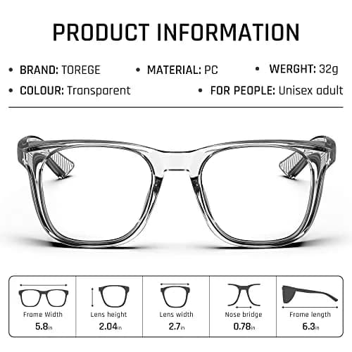 TOREGE Clear Safety Glasses Anti-Fog, Anti-Blue Light, Side Shields | ANSI Z87.1 Certified, Lightweight Protective Eyewear for Men & Women (Transparent White & Clear Lens) thumbnail 7