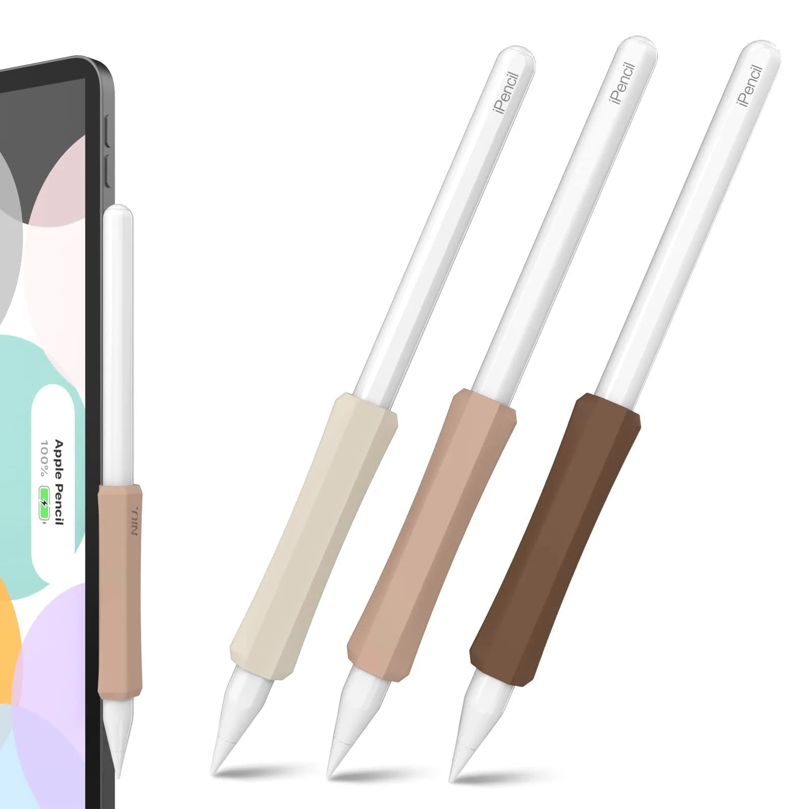 NIUTRENDZ Silicone Grip for Apple Pencil 2nd Gen & USB-C, 3 Pack Ergonomic Protective Sleeve | Beige + Khaki + Brown — Beige + Khaki + Brown