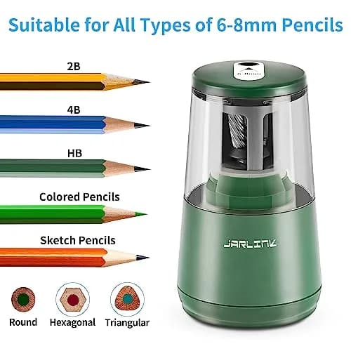 JARLINK Electric Pencil Sharpener Green, 8mm (0.31 inch) | Auto Stop & Heavy Duty Helical Blade thumbnail 4