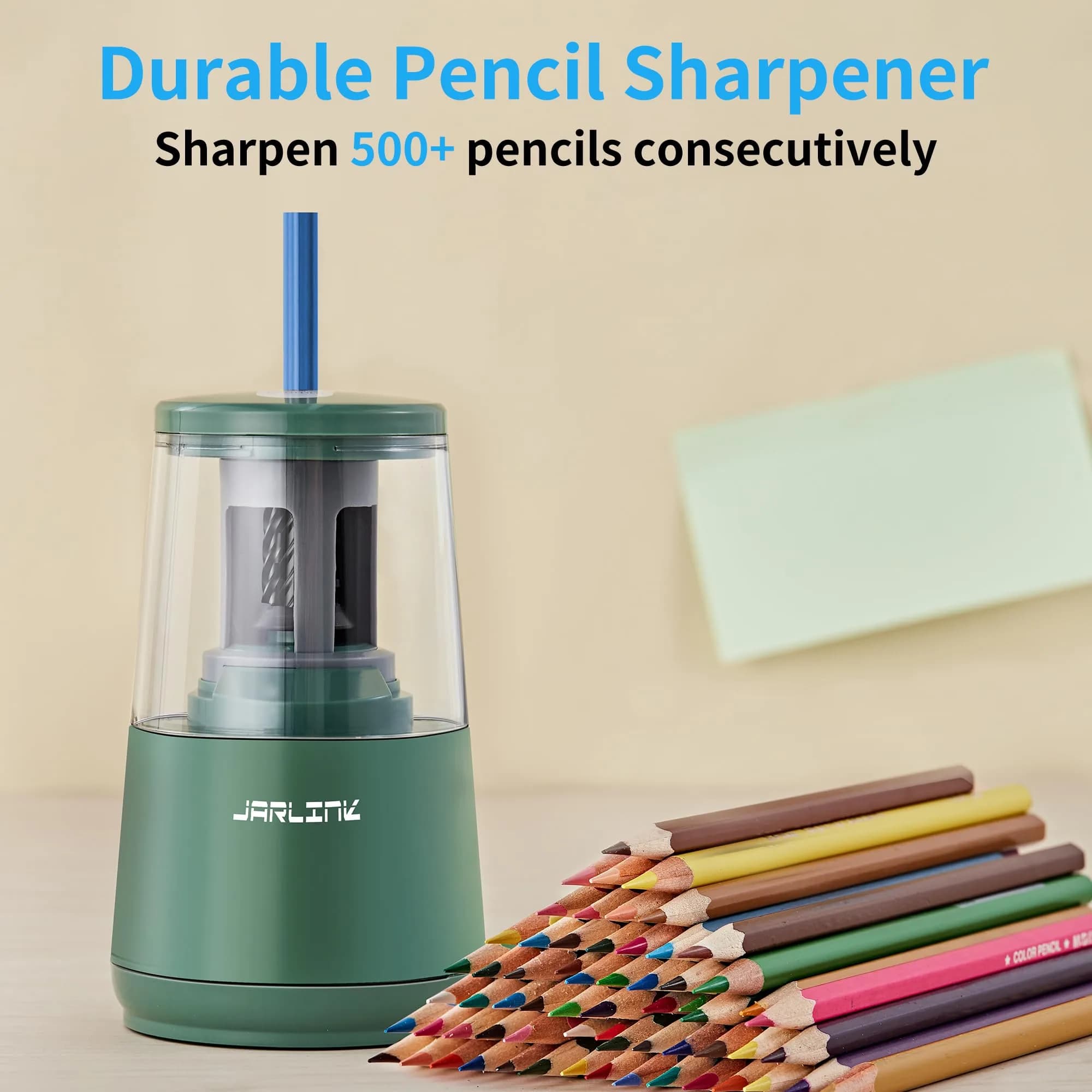 JARLINK Electric Pencil Sharpener Green, 8mm (0.31 inch) | Auto Stop & Heavy Duty Helical Blade - view 6