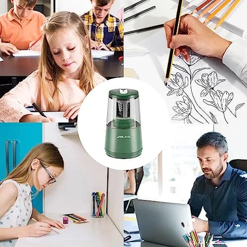 JARLINK Electric Pencil Sharpener Green, 8mm (0.31 inch) | Auto Stop & Heavy Duty Helical Blade thumbnail 8