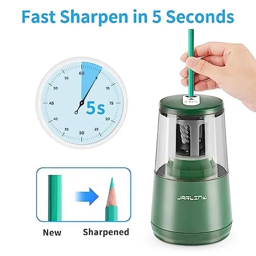 JARLINK Electric Pencil Sharpener Green, 8mm (0.31 inch) | Auto Stop & Heavy Duty Helical Blade thumbnail 2