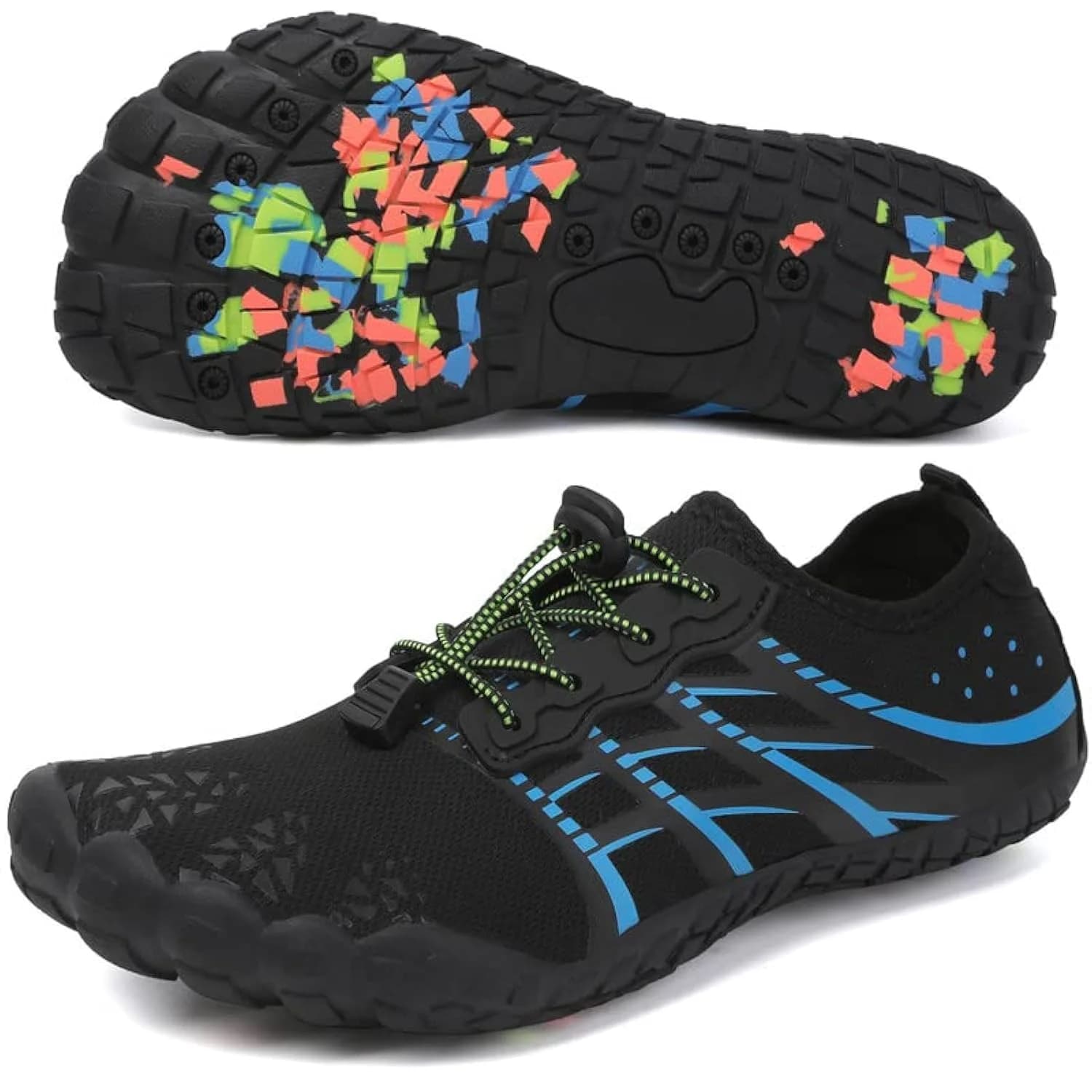 LIZRHA Water Shoes for Men & Women | Quick Dry, Anti-Slip, Breathable, Unisex Water Footwear (10.5 Women/9.5 Men) — Black Blue