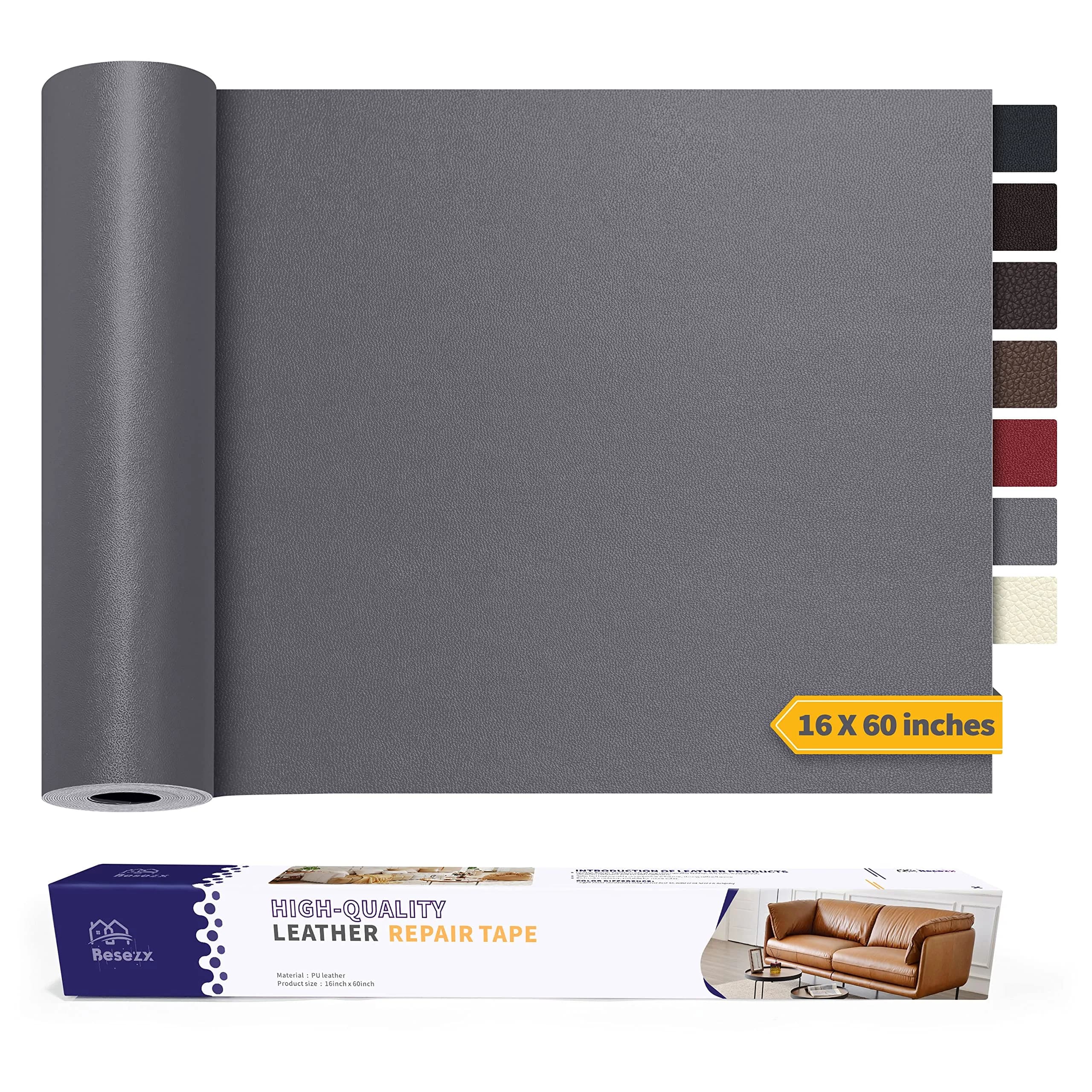 Besezx Leather Repair Patch Tape Kit 60in x 16in (152cm x 40cm) | Self-Adhesive, Waterproof, Classic Gray - main product image