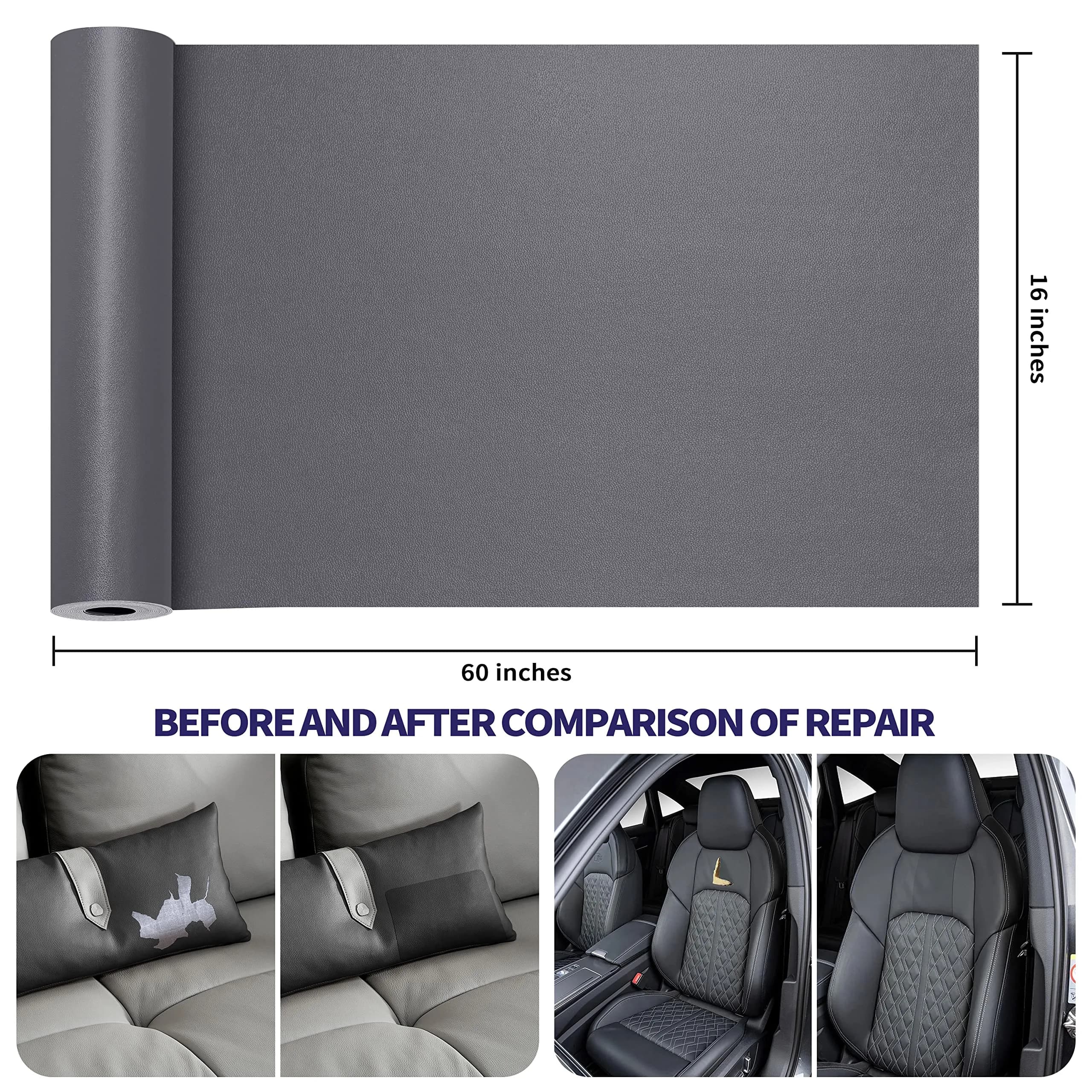 Besezx Leather Repair Patch Tape Kit 60in x 16in (152cm x 40cm) | Self-Adhesive, Waterproof, Classic Gray - view 3