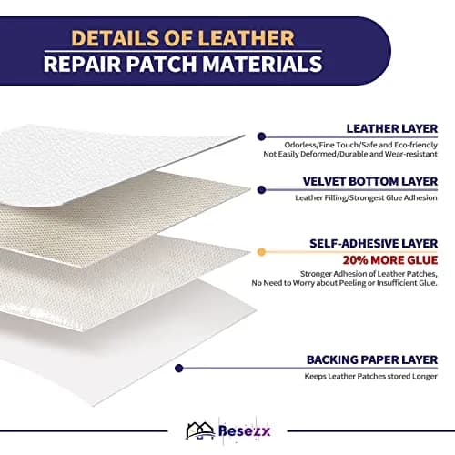 Besezx Leather Repair Patch Tape Kit White-Litchi Grain 76cm x 41cm (30in x 16in) | Self-Adhesive, Waterproof, Wear-Resistant thumbnail 2
