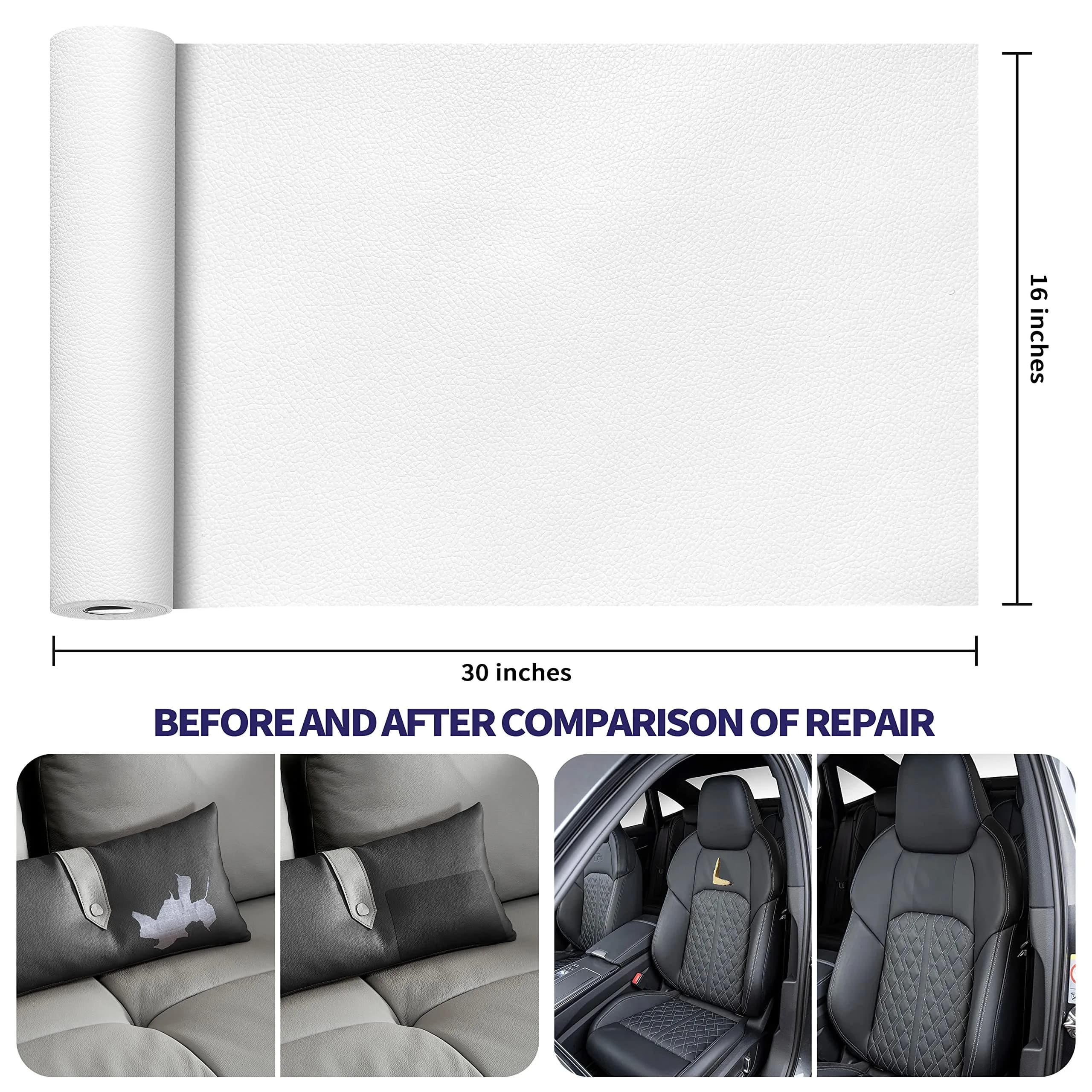 Besezx Leather Repair Patch Tape Kit White-Litchi Grain 76cm x 41cm (30in x 16in) | Self-Adhesive, Waterproof, Wear-Resistant - view 3