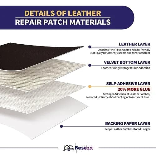 Besezx Leather Repair Patch Tape Kit 156 cm x 40 cm (60" x 16") | Self-Adhesive for Furniture, Car Seats, Vinyl thumbnail 2