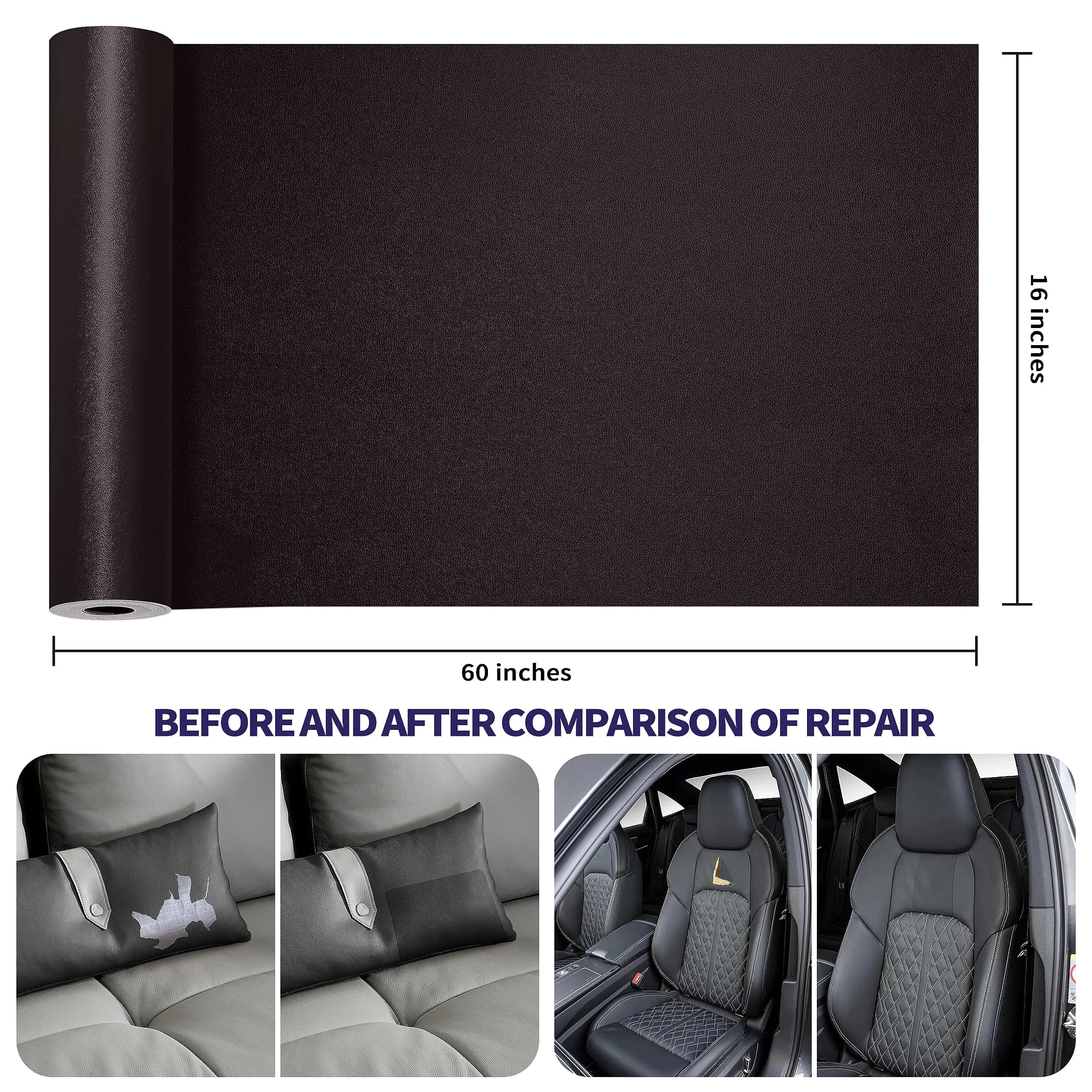 Besezx Leather Repair Patch Tape Kit 156 cm x 40 cm (60" x 16") | Self-Adhesive for Furniture, Car Seats, Vinyl - view 3
