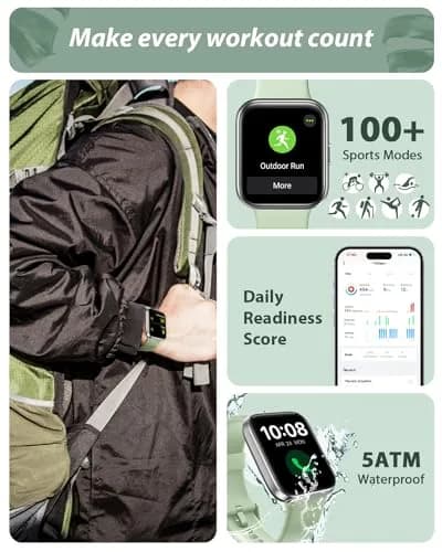 Tensky Smart Watch for Men Women 1.8" Touch Screen Fitness Tracker Heart Rate Sleep Monitoring 100 Sports Waterproof thumbnail 4