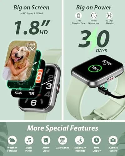 Tensky Smart Watch for Men Women 1.8" Touch Screen Fitness Tracker Heart Rate Sleep Monitoring 100 Sports Waterproof thumbnail 6