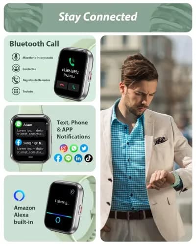 Tensky Smart Watch for Men Women 1.8" Touch Screen Fitness Tracker Heart Rate Sleep Monitoring 100 Sports Waterproof thumbnail 2