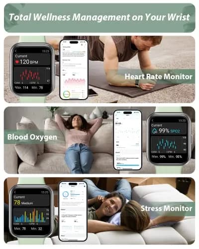 Tensky Smart Watch for Men Women 1.8" Touch Screen Fitness Tracker Heart Rate Sleep Monitoring 100 Sports Waterproof thumbnail 3