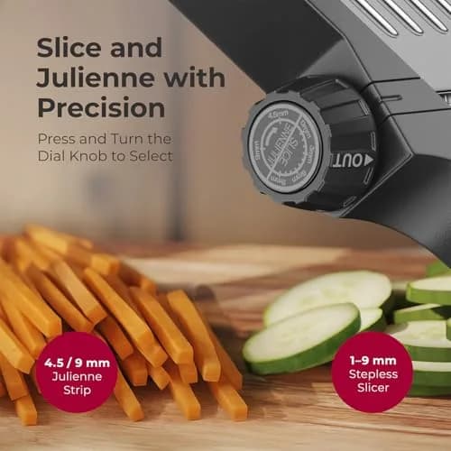 MuellerLiving Mandoline Slicer Stainless Steel | Adjustable Slice & Julienne, 1.0-9.0mm Thickness | 15.94" L x 6.89" W thumbnail 4