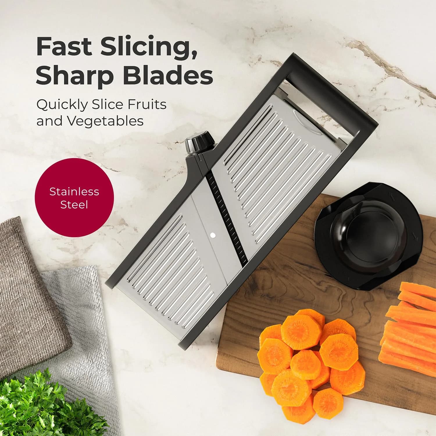 MuellerLiving Mandoline Slicer Stainless Steel | 1.0-9.0mm Slice, 4.5-9.0mm Julienne - view 3