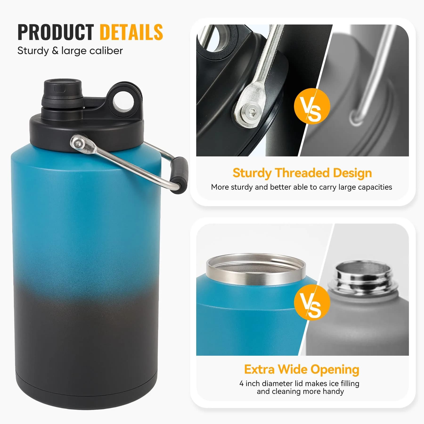 Kerilyn Insulated Gallon Jug with Handle, 3785ml (128oz) Stainless Steel | Keeps Drinks Cold 48 Hrs, Hot 24 Hrs - view 5