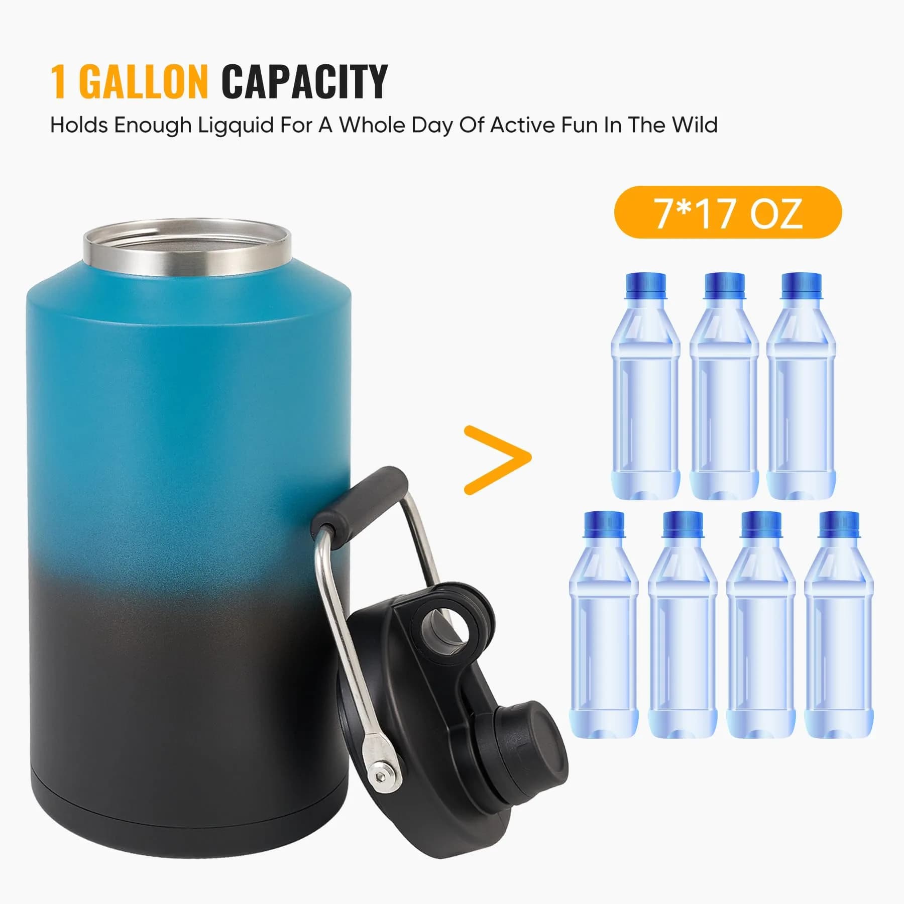 Kerilyn Insulated Gallon Jug with Handle, 3785ml (128oz) Stainless Steel | Keeps Drinks Cold 48 Hrs, Hot 24 Hrs - view 6