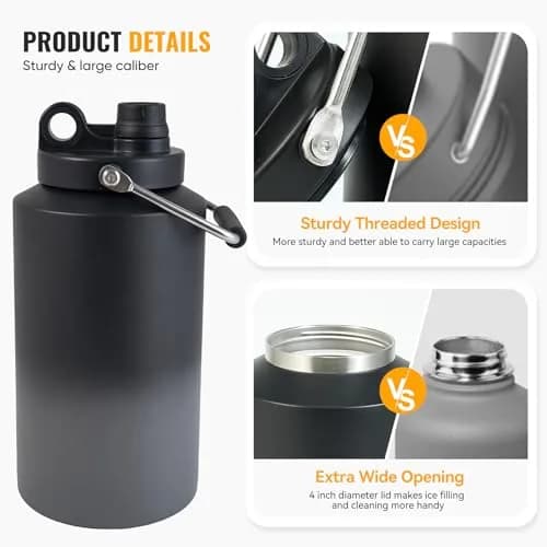 Kerilyn Insulated Gallon Jug with Handle, 3785ml (128oz) Stainless Steel | Grey Gradient thumbnail 6