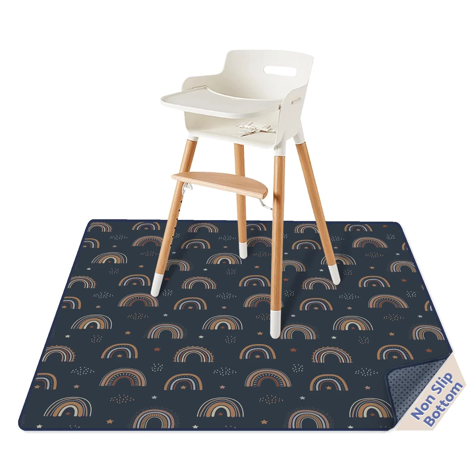 Blissful Diary Baby Splat Mat 128cm Retro Rainbow | Waterproof Easy Clean Floor Protector for High Chairs & Playtime - main product image