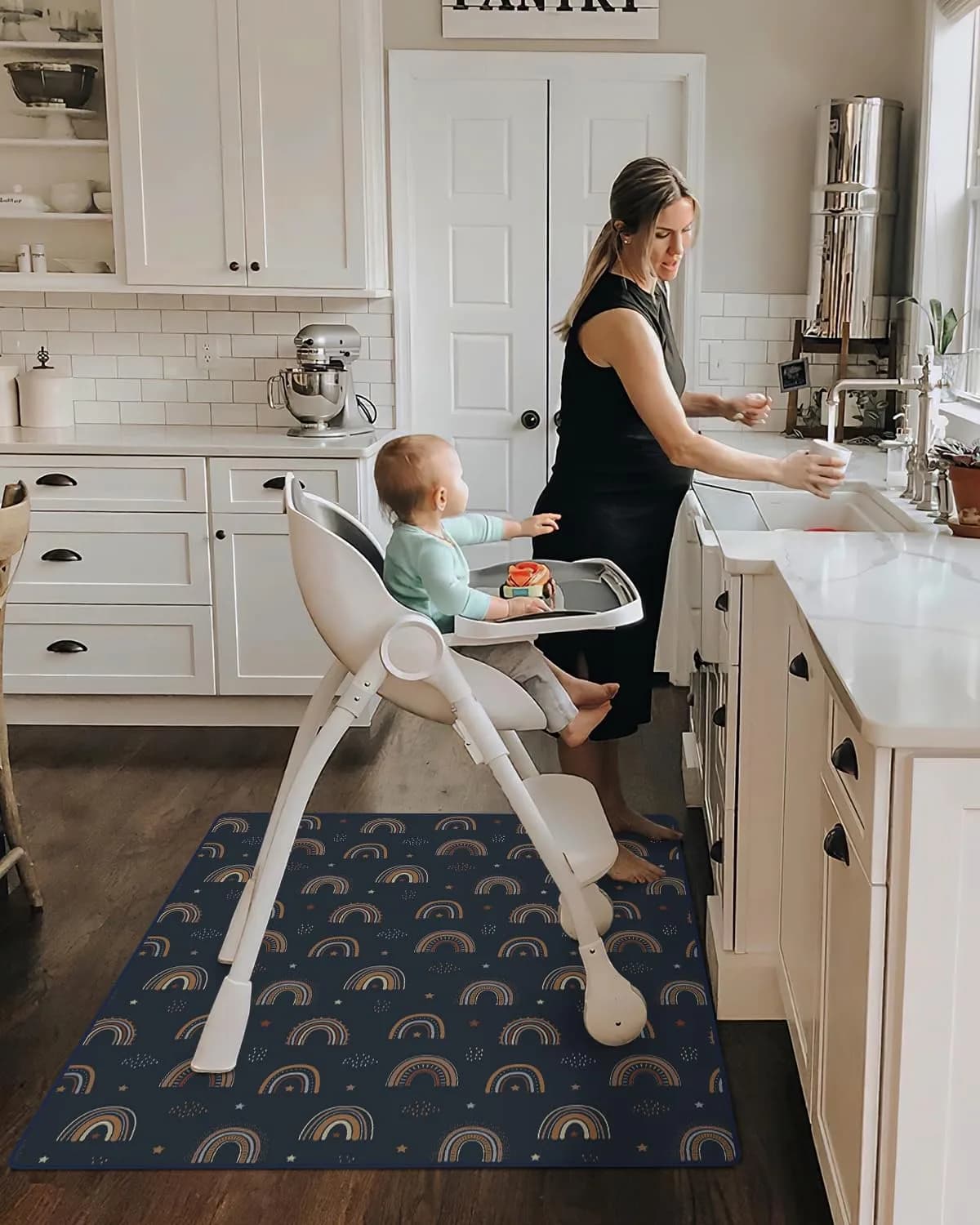 Blissful Diary Baby Splat Mat 128cm Retro Rainbow | Waterproof Easy Clean Floor Protector for High Chairs & Playtime - view 4