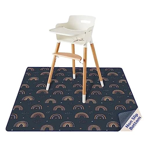 Blissful Diary Baby Splat Mat 128cm (50.4 Inch) | Easy Clean Waterproof Floor Protector for High Chairs & Playtime — Retro Rainbow