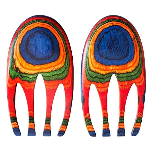 Totally Bamboo Baltique Marrakesh Salad Hands, Colorful Wood Salad Tongs Alternative | Vibrant Layered Birch thumbnail 1