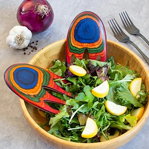 Totally Bamboo Baltique Marrakesh Salad Hands, Colorful Wood Salad Tongs Alternative | Vibrant Layered Birch thumbnail 2