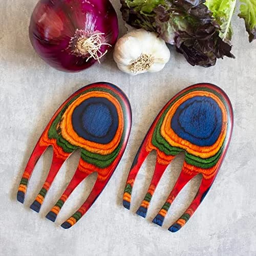 Totally Bamboo Baltique Marrakesh Salad Hands, Colorful Wood Salad Tongs Alternative | Vibrant Layered Birch thumbnail 3
