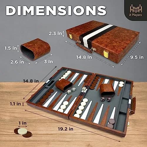 Queensell 15 Inch Folding Backgammon Board Set with PU Leather Case & Felt Surface | Classic Strategy Game for 2 Players thumbnail 4