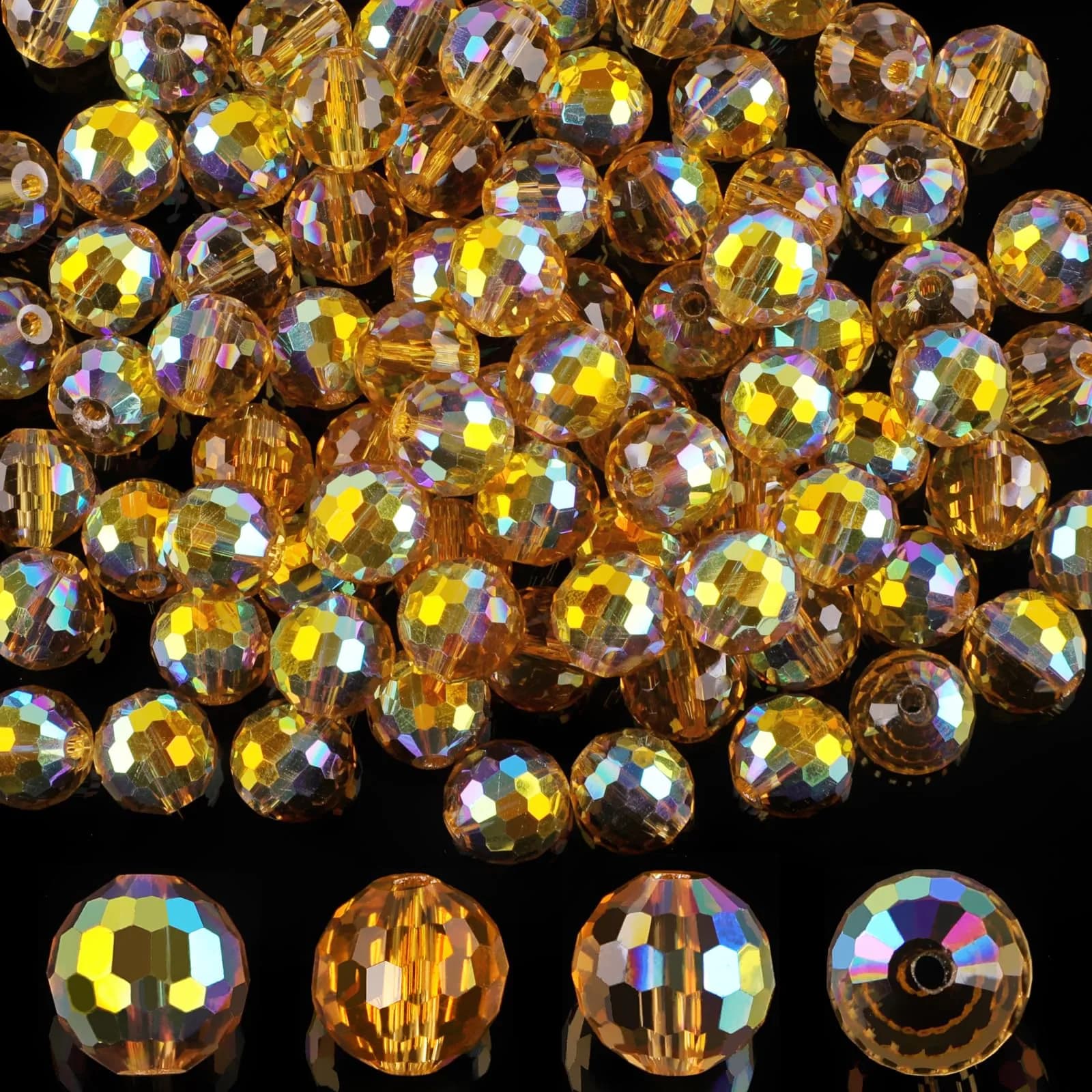 Reastar Crystal Glass Beads 10mm (80 Pcs) | 96 Faceted for Sparkle — Gold-80PCS
