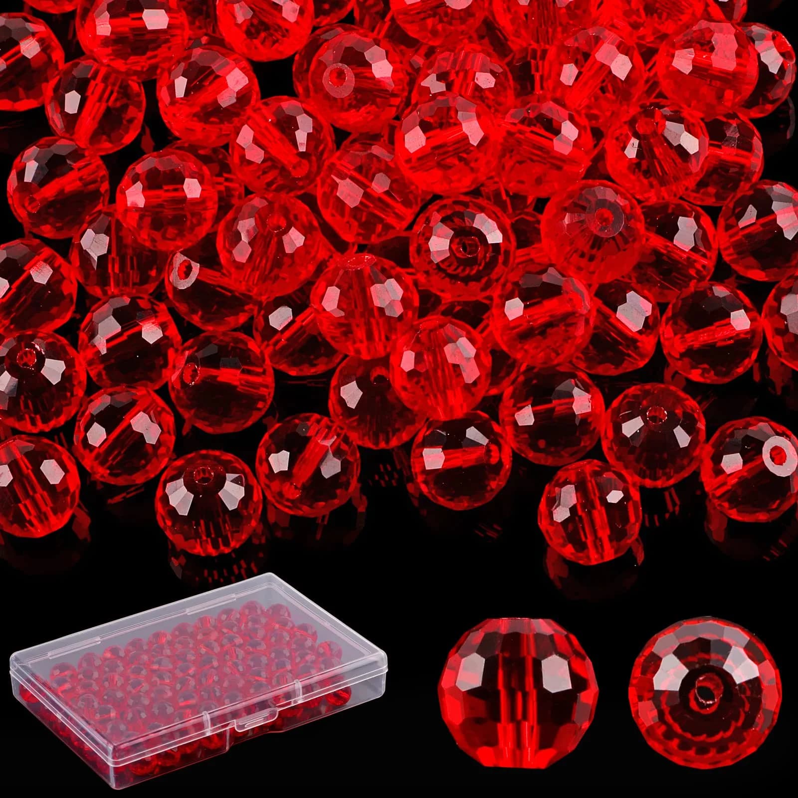 Reastar 80 Pcs Crystal Glass Beads 10 mm Red | Faceted Sparkly Beads for Jewelry Making — Red-80PCS