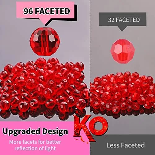 Reastar 80 Pcs Crystal Glass Beads 10 mm Red | Faceted Sparkly Beads for Jewelry Making thumbnail 4