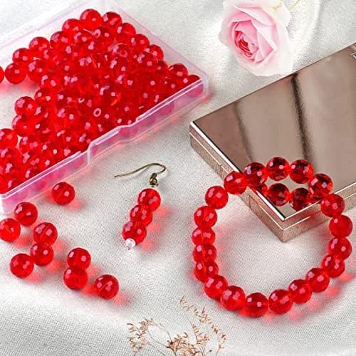 Reastar 80 Pcs Crystal Glass Beads 10 mm Red | Faceted Sparkly Beads for Jewelry Making thumbnail 7