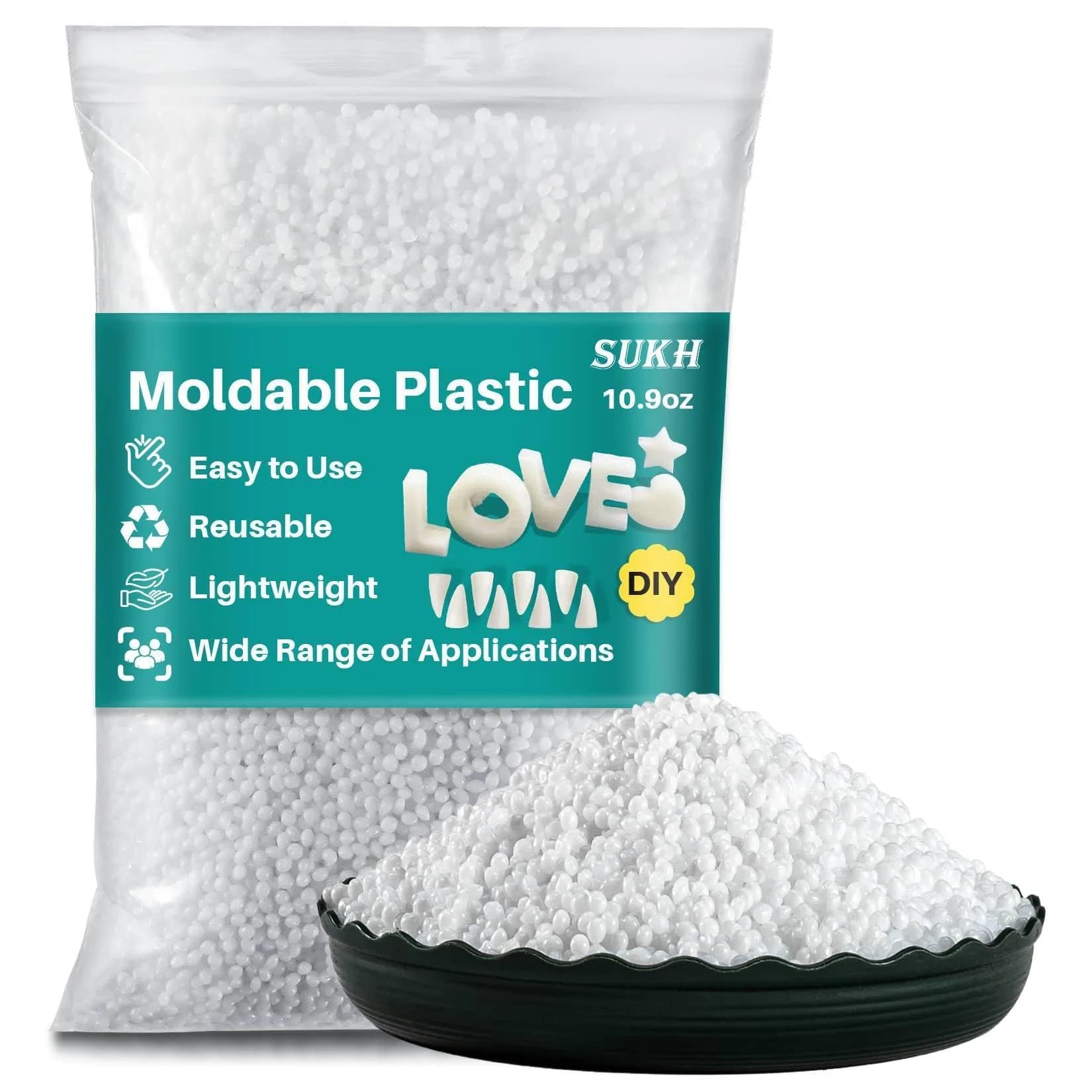 Sukh Moldable Plastic Pellets 310G | Thermoplastic Beads for Crafts & DIY — White