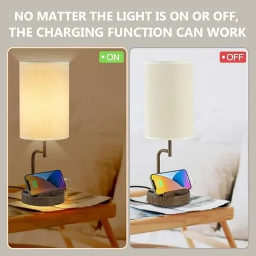 Dreamholder Modern Desk Lamp with 3 USB Ports & AC Outlet | Walnut Finish, 60W thumbnail 4