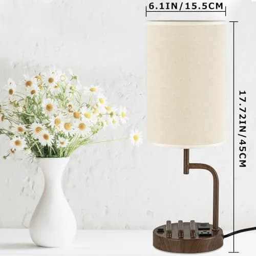 Dreamholder Modern Desk Lamp with 3 USB Ports & AC Outlet | Walnut Finish, 60W thumbnail 5