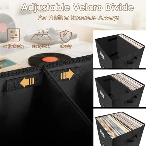 Woodoulogy Vinyl Record Storage Box for 50+ LPs | Space-Saving, Durable Linen Case with Lid thumbnail 4