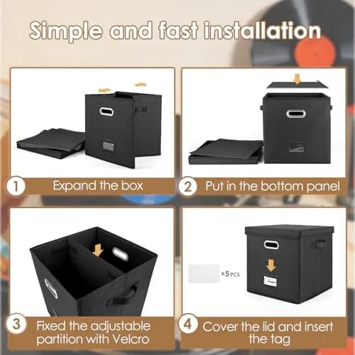 Woodoulogy Vinyl Record Storage Box for 50+ LPs | Space-Saving, Durable Linen Case with Lid thumbnail 5