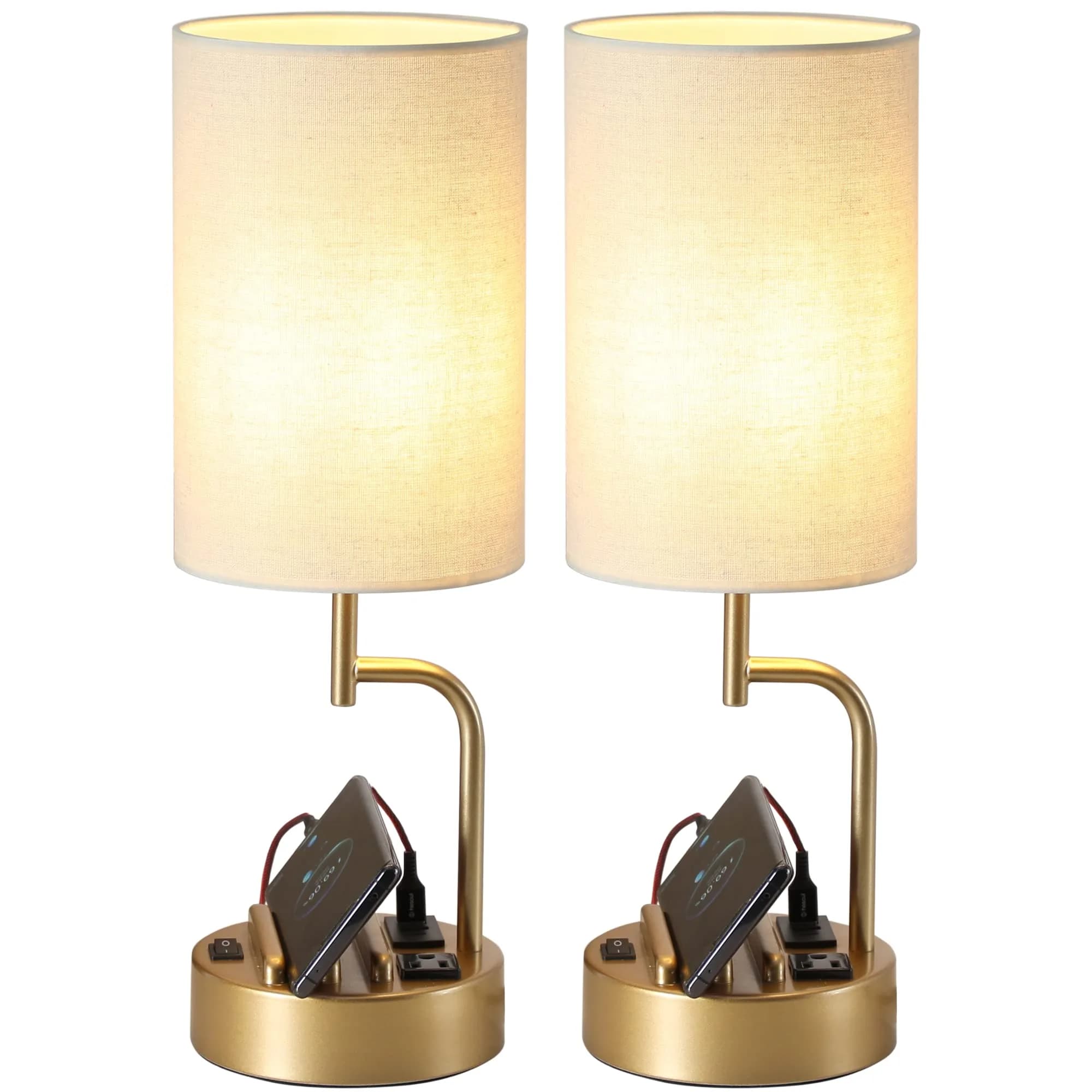 Dreamholder Table Lamp with 3 USB Ports & AC Outlet | Modern Nightstand Lamp for Bedroom & Office — Gold