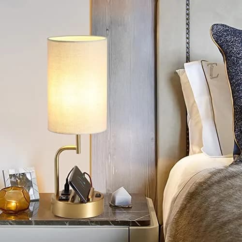 Dreamholder Gold Table Lamp with 3 USB Ports & AC Outlet | Modern Nightstand Light for Bedroom & Office thumbnail 5